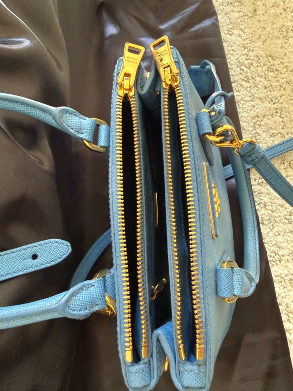 Prada Sky Blue Saffiano Mini Satchel with Gold Hardware - Picture 4 of 6